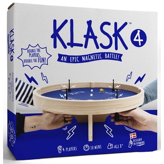 KLASK - Preisgekröntes Geschicklichkeitsspiel für 4 Spieler - Brettspiel für Familie, Erwachsene und Kinder - Magnetspiel aus Holz ab 8 Jahren - Familienspiel in Spiel des Jahres Empfehlungsliste