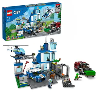 LEGO 60316 City Polizeistation mit Polizeiauto, Müllauto und Hubschrauber, Gebäude zum Bauen mit 3 Figuren, Polizei-Spielzeug für Jungen und Mädchen ab 6 Jahren, Geschenk für Kinder