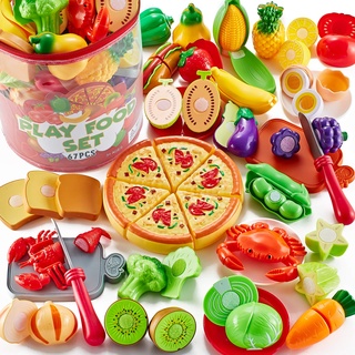 Shimirth 67 Stück Schneiden Spielen Lebensmittel Spielzeug Set - Obst, Gemüse und Pizza Rollenspiel Kinderküche Zubehör für realistische Kochen für Kinder ab 3 Jahren