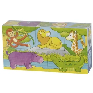 Gollnest & Kiesel Puzzle Goki Würfelpuzzle Safari und Arktis aus Holz 57686, 5 Puzzleteile, Anzahl der Motive: 6 bunt