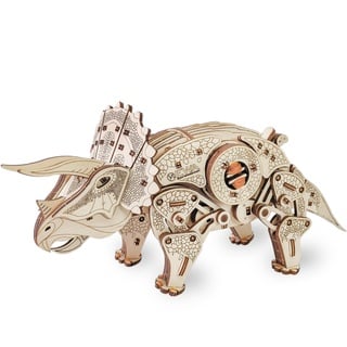 EWA Eco-Wood-Art EWA EcoWoodArt 3D Holzpuzzle für Jugendliche und Erwachsene-Mechanisches Dinosaurier-Triceratops-Modell-DIY-Bausatz, Selbstmontage, kein Kleber erforderlich, Natur