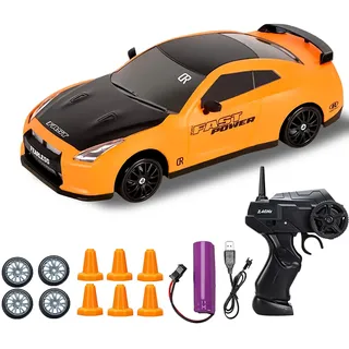 DYOUen RC Drift Car, 1:24 Rennen mit 4WD Ferngesteuertes Auto 2.4Ghz Spielzeugauto Rennauto mit Arbeitsscheinwerfern Austauschbare Reifen Wiederaufladbare Batterie (gelb)