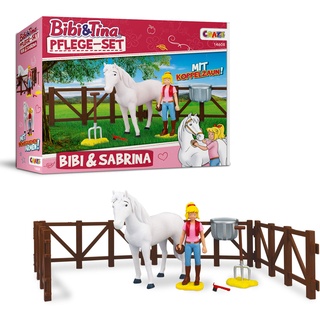 Craze Bibi und Tina Spielzeug Pflege Set BIBI & SABRINA Pony Spielset Spielfiguren Bibi und Tina Figuren Pferd Sabrina inkl. Zubehör Pferdestall Kinderspiele 14608