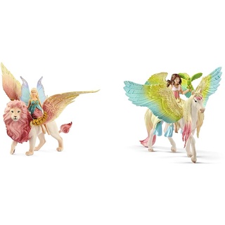 SCHLEICH 70714 Elfe auf geflügeltem Löwe, für Kinder ab 5-12 Jahren, BAYALA - Spielfigur & 70566 Surah mit Glitzer-Pegasus, für Kinder ab 5-12 Jahren, BAYALA - Spielfigur