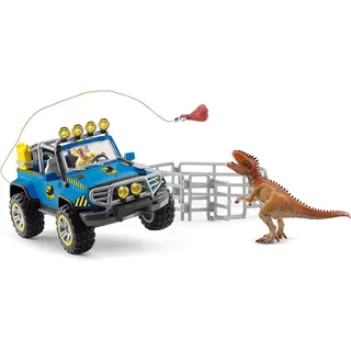 Schleich® Spielfigur GELAENDEWAGEN MIT DI DINO AUSSENPOSTE DINO AUSSENPOSTE, (14-tlg)