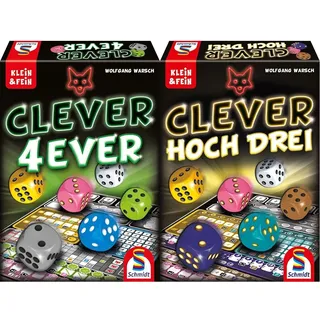 Schmidt Spiele 49424 Clever 4-Ever, Klein und Fein Serie, Würfelspiel, bunt & 49384 Clever hoch DREI, Würfelspiel aus der Serie Klein & Fein