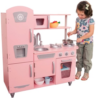 KidKraft Rosa Vintage Spielküche aus Holz mit Kindertelefon, Kinderküche mit Retro Kühlschrank, Spielzeug ab 3 Jahre, 53179