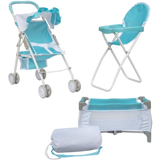 Olivias Little World 3-in-1-Puppen-Kinderwagen, Puppenhochstuhl und Kinderbett-Set Rosa OL-00013