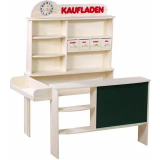 roba Kaufladen für Kinder aus Holz natur - Verkaufsstand & Kaufmannsladen mit 4 Schubladen, Uhr, Tafel, Theke & Seitentheke