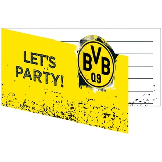 Amscan 9908534 - Einladungskarten BVB, 8 Stück, mit Umschlag, 13,9 x 8 cm, Borussia Dortmund, Fußball, Party, Fan, Geburtstag