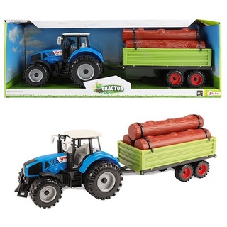 Toi-Toys Spielzeug-Traktor Traktor mit einem Auflieger mit Baumstämmen und Rückzug Funktion