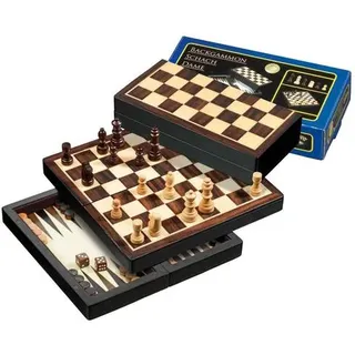 Schach Backgammon Dame Set, Reise, Feld 22 mm, magnetisch, Brettspiel aus Holz