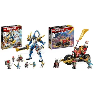 LEGO 71785 NINJAGO Jays Titan-Mech, Ninja-Spielset mit Jay, NYA und grüner Skelett-Krieger Minifiguren, ab 9 Jahren & 71783 NINJAGO Kais Mech-Bike EVO, ab 7 Jahren