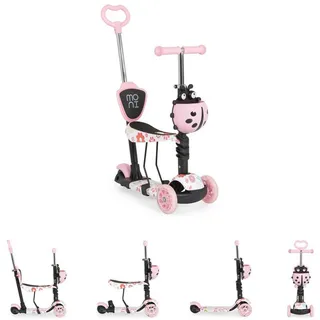 Moni Cityroller Kinderroller Lollipop 3 in 1, Schiebestange, Sitz, PU-Vorderräder mit LED rosa