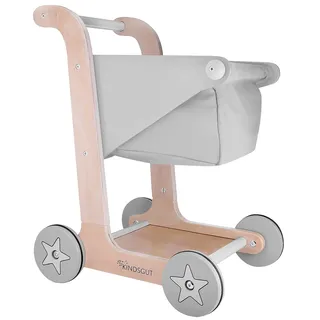 Kindsgut Einkaufswagen aus Holz für Klein-Kinder, Kaufladen Zubehör, hochwertige Qualität, Schlichtes Design und dezente Farben, Grau