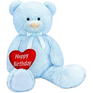 BRUBAKER Kuscheltier XXL Teddybär 100 cm mit Happy Birthday Herz (1-St), großer Teddy Bär, Stofftier Plüschtier blau