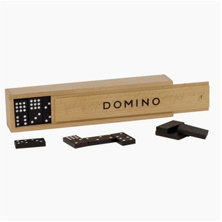 goki Spielesammlung, Domino-Effekt Dominospiel im Holzkasten 55 Steine, Geschicklichkeitsspiel Domino-Effekt schwarz