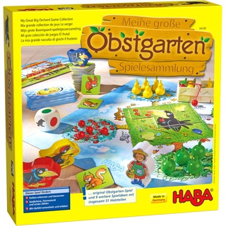 Haba 302282 - Meine große Obstgarten-Spielesammlung, original Obstgarten-Spiel und 9 weitere Spielideen in Einer Packung, Spielesammlung Klassiker, Kinderspiele ab 3 Jahren