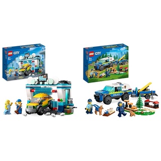 LEGO 60362 City Autowaschanlage, Set mit Spielzeugauto für Kinder ab 6 Jahren & 60369 City Mobiles Polizeihunde-Training, Polizeiauto-Spielzeug mit Anhänger