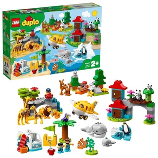 LEGO 10907 DUPLO Tiere der Welt, Tier Spielzeug für Kleinkinder im Alter von 2-5 Jahren, Lernspielzeug mit 15 Tierfiguren, Flugzeug und vielem mehr