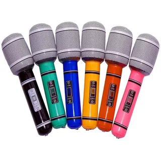 6x Aufblasbares Mikrofon Party Microphone Karneval 33cm Mikro aufblasbar; verschiedene Farben