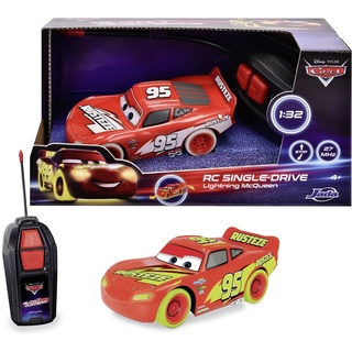 Jada Toys - Lightning McQueen als RC Glow Racer Single Drive (14 cm) aus Disney Pixars Cars - ferngesteuertes Auto ab 4 Jahre, Spielzeugauto für Kinder mit Fernbedienung und Glow-in-The-Dark-Effekt