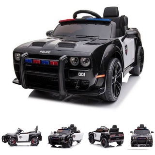 ES-Toys Elektro-Kinderauto Kinder Elektroauto Dodge Polizei, Belastbarkeit 30 kg, Sirene Fernbedienung Polizeilichter MP3 schwarz