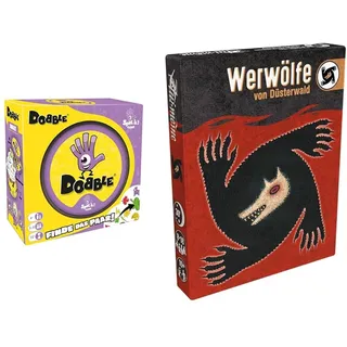 Zygomatic Dobble Classic, Eco-Sleeves, Kartenspiel, 2-8 Spieler, Ab 6+ Jahren, 15 Minuten + Werwölfe von Düsterwald, Grundspiel, Deduktionsspiel, 8-18 Spieler, Ab 10+ Jahren, 30+ Minuten, Deutsch