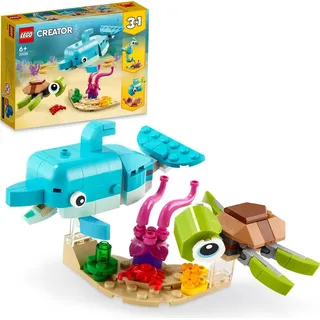 LEGO 31128 Creator 3-in-1 Delfin und Schildkröte, Seepferdchen, Fisch, Meerestieren-Figuren, Spielzeug zum Bauen - Bunt