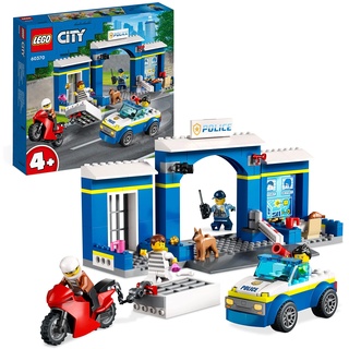 LEGO City Ausbruch aus der Polizeistation Spielset, Polizeiauto Spielzeug und Motorrad für Kinder ab 4 Jahre, Polizei-Spielzeug mit Gefängnis-Gebäude und 4 Minifiguren 60370