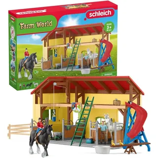 schleich 42485 FARM WORLD Pferdestall, 82 Teile Spielset mit 2x schleich Pferde Figuren, Stall und weiteren Tierfiguren, Spielzeug für Kinder ab 3 Jahren