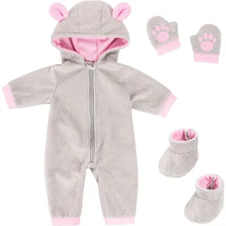 Bayer Puppenkleidung Plüschoverall 38-42 (Set, 3-tlg) grau|rosa