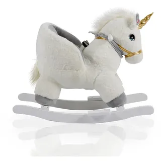 Moni Plüsch Einhorn Schaukeltier Moon WJ-6188, Handgriffe aus Holz Musikfunktion weiß