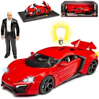 Lykan Hypersport W Motors Coupe Rot mit Beleuchtung The Fast and The Furious mit Figur Dominic Toretto Vin Diesel 1/18 Jada Modell Auto