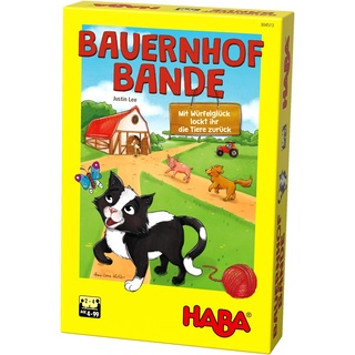 HABA 304513 - Bauernhof-Bande, kooperatives Würfel- und Laufspiel mit 8 Tierfiguren aus Holz, Mitbringspiel ab 4 Jahren