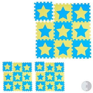 relaxdays Spielmatte 27 x Puzzlematte Sterne blau-gelb blau|gelb