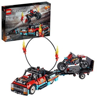 LEGO 42106 Technic Stunt-Show mit Truck und Motorrad Spielzeug für Kinder, 2-in-1 Modell, Lkw mit Rückziehmotor und Anhänger