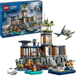 LEGO City Polizeistation auf der Gefängnisinsel, Polizei-Spielzeug mit Hubschrauber, Boot und Hai, Set mit 7 Minifiguren und Hund, Geschenk zum Ge...