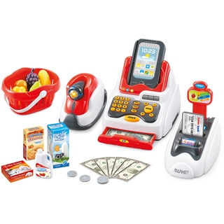 Teorema 66931 - Einkaufsset für Kinder mit Scanner, Handfläche und Lautsprecher, Lichteffekte, mit Einkaufskorb und realistischen Lebensmitteln