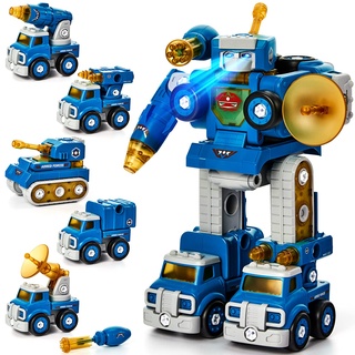 hahaland 5 in 1 Roboter Spielzeug - Auto Spielzeug ab 3 4 5 6 Jahre Jungen, Roboter Kinder ab 6 Jahre mit Lichtern und Tönen STEM Roboter Baukasten Konstruktions-Spielzeug für 5+ Jahren Jungen