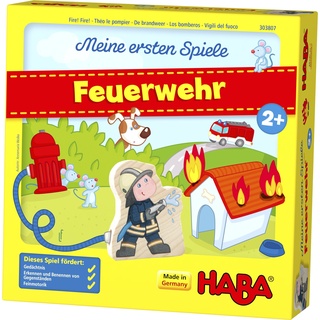 HABA 303807 - Meine ersten Spiele – Feuerwehr , Spannendes Memospiel für 1-4 Spieler ab 2 Jahren , Spieleschachtel wird zur bespielbaren Feuerwache