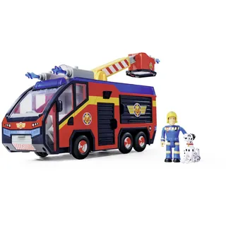 Simba 109252595 Feuerwehrmann Jupiter, Feuerwehrauto, Sam und Radar Figur, Leuchteffekte, Sirene, Drehleiter, Wasserpfeile, Plattform für Quad, 32cm, Zubehör, ab 3 Jahren