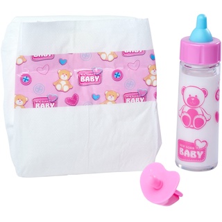 Simba 105562487 - New Born Baby First Nursing Set, Schnuller, Windel und Milchfläschchen mit verschwindendem Inhalt, für 38-43cm Puppen