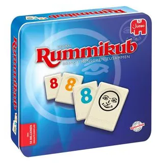 Jumbo Kartenspiel 3973, Original Rummikub, ab 7 Jahre, Metalldose, 2-4 Spieler