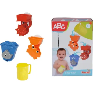 Simba 104019578 - ABC Badespielset, 3 verschiedene Wasserspielaktivitäten, jeweils mit Saugnapf, 1 Becher, 4 Teile, Gesamthöhe 30cm, ab 18 Monate