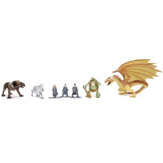 Jada Toys Harry Potter Figuren Set (Mega Pack mit 7 Sammelfiguren in 3 Größen) - Spielzeug aus Metall ab 6 Jahre (Harry, Hermine, Ron, Seidenschnabel, Bergtroll, Fluffy, Drache), je 4-10 cm