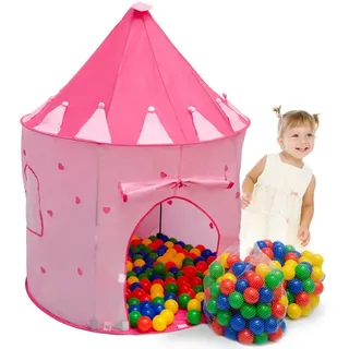 LittleTom Spielzelt Spielset Kinderspielzelt Shanti + 200 Bälle Spielhaus für Mädchen Bällebad rosa