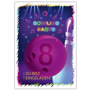 12 Einladungskarten zum 8. Kindergeburtstag achte Geburtstag Mädchen Jungen Bowling Bowling-Party