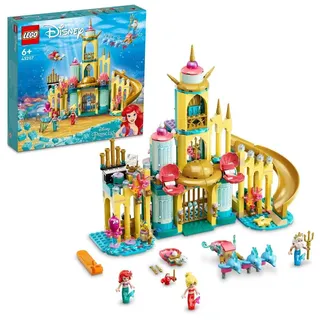 LEGO 43207 Disney Arielles Unterwasserschloss, Prinzessinnen-Spielzeug-Schloss, Geschenkidee für Mädchen und Jungen ab 6 Jahren mit Arielle die kleine Meerjungfrau und 4 Delfin-Tier-Figuren