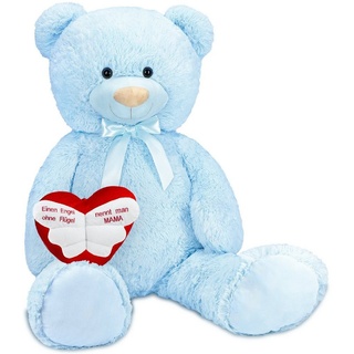 BRUBAKER Kuscheltier XXL Teddybär 100 cm mit Engelsflügel Herz (1-St., mit Schleife), großer Teddy Bär, Stofftier Plüschtier blau